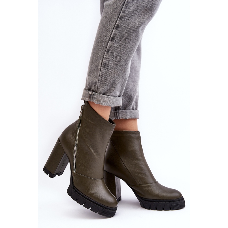 Modische Leder-High-Heel-Stiefel Laura Messi 2509 Dunkelgrün 2