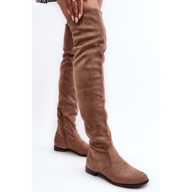 Beigefarbene Bikka-Overknee-Flachstiefel für Damen 4