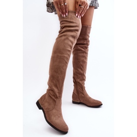 Beigefarbene Bikka-Overknee-Flachstiefel für Damen 5