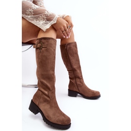Flache Damenstiefel aus Wildleder Beige Saranai 2