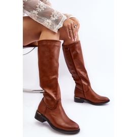 Flache Overknee-Stiefel für Damen in Braun Aviare 2