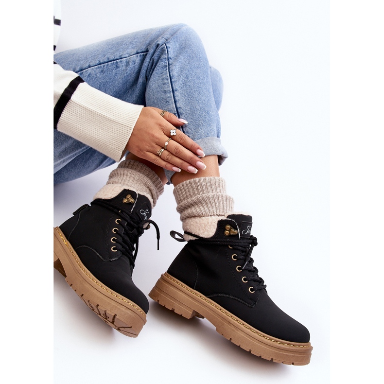 Damen-Lederstiefel mit Schaffell, Schwarz Lynnvia 1