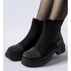 Schwarze Stiefeletten mit Grinzane-Zirkonen aus Öko-Wildleder 1