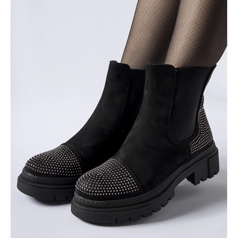 Schwarze Stiefeletten mit Grinzane-Zirkonen aus Öko-Wildleder 1