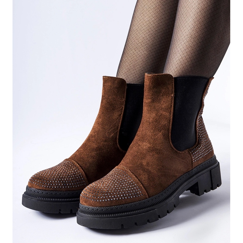 Braune Stiefel mit Zirkonen aus Öko-Wildleder von Grinzane 1