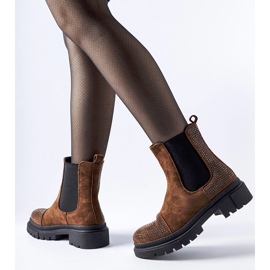 Braune Stiefel mit Zirkonen aus Öko-Wildleder von Grinzane 2