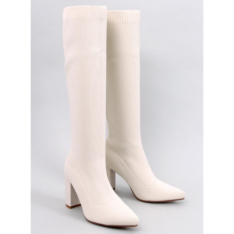 Elisha Beige elastische Stiefel mit hohen Absätzen 1