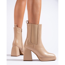 Beige Shelovet Damen-Chelsea-Stiefel mit breitem Absatz 1