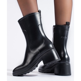 SHELOVET Schwarze Gummistiefel mit hohem Absatz und Reißverschluss 2