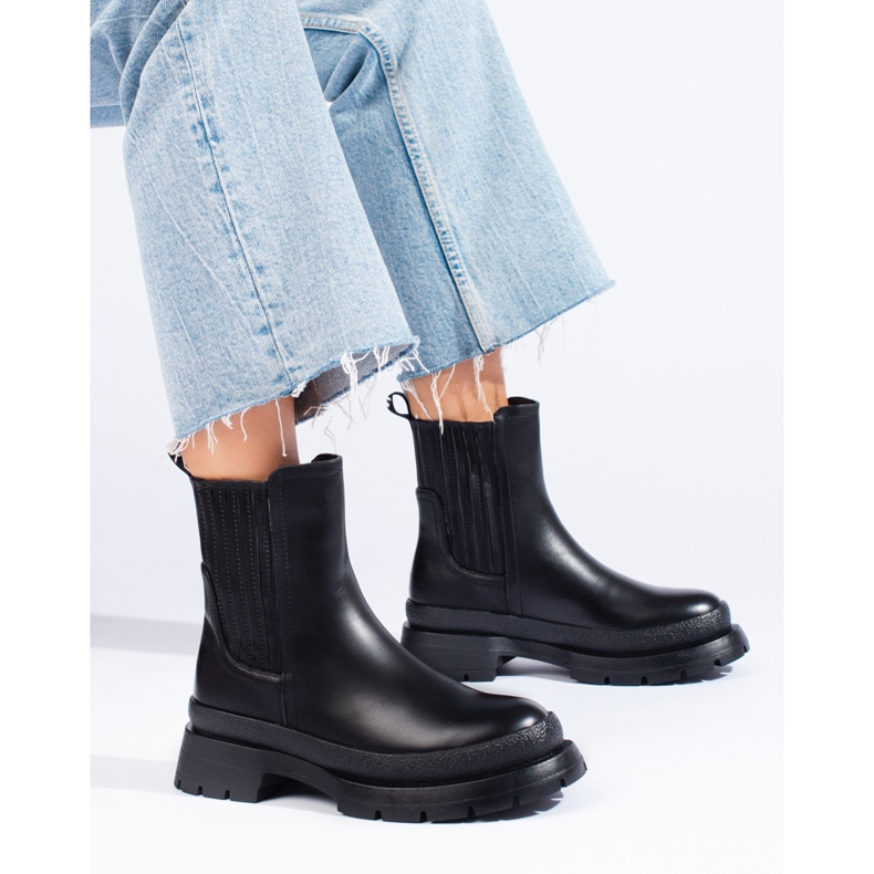 SHELOVET Schwarze Chelsea-Stiefel mit dicker Sohle 1