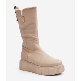Lemar Beigefarbene Lederstiefel für Damen mit Wolle Bayla 2