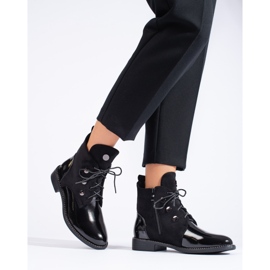 Damen-Schnürstiefel mit flachem Absatz schwarz 1