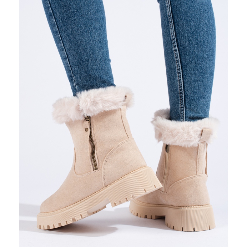 W. Potocki Beige Wildlederstiefeletten mit Fell von Potocki 2