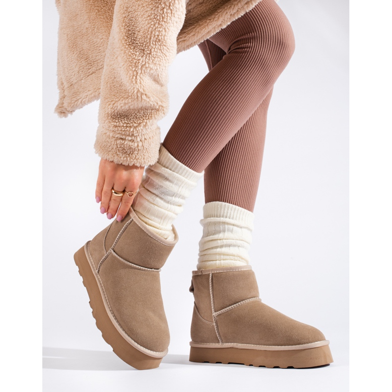 W. Potocki Beige Wildlederstiefeletten mit Fell von Potocki 1