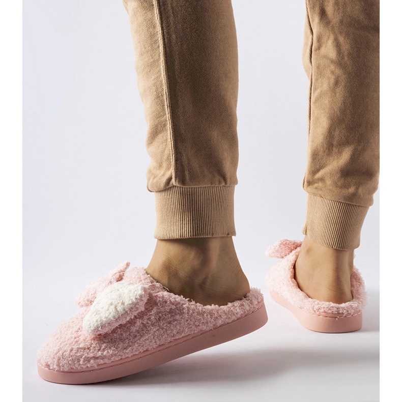 Rosa warme Hausschuhe mit Schleife 2