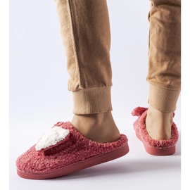Dunkelrosa warme Hausschuhe mit Delfio-Schleife 1