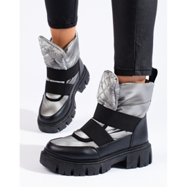 Shelovet Damen Schneestiefel silber schwarz 1