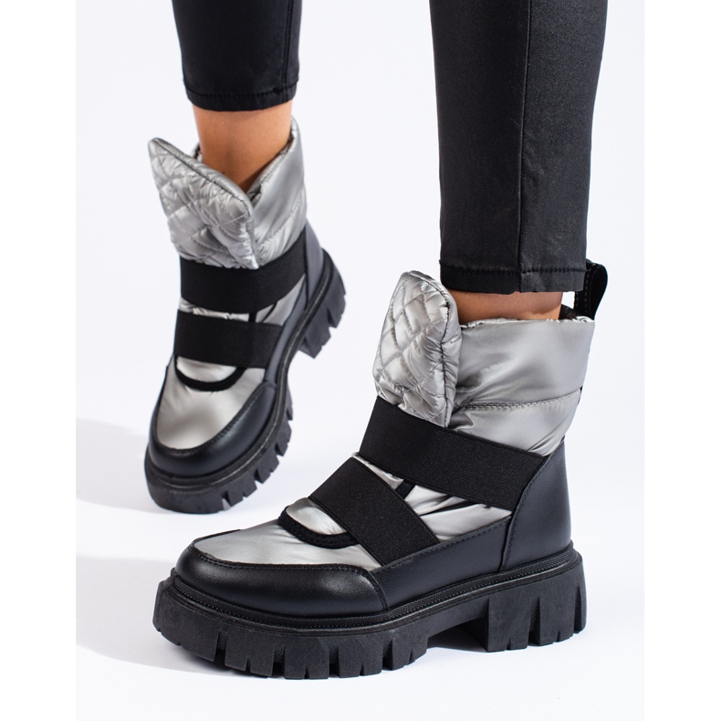 Shelovet Damen Schneestiefel silber schwarz 1