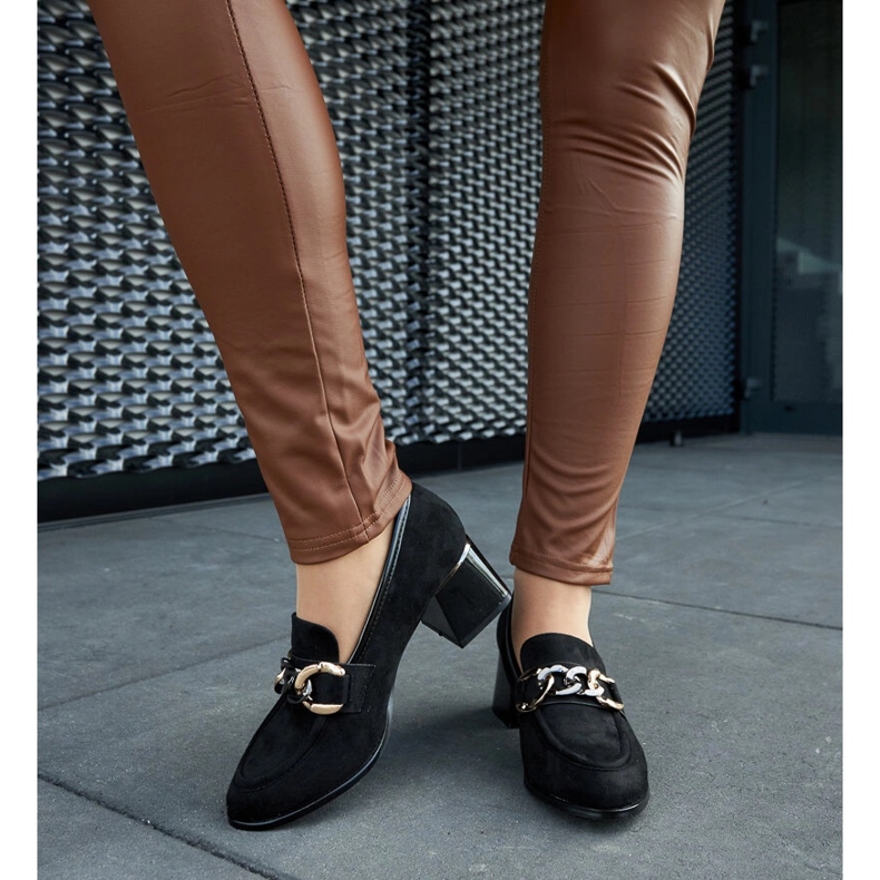 Schwarze Pumps mit Öko-Wildleder-Block 1