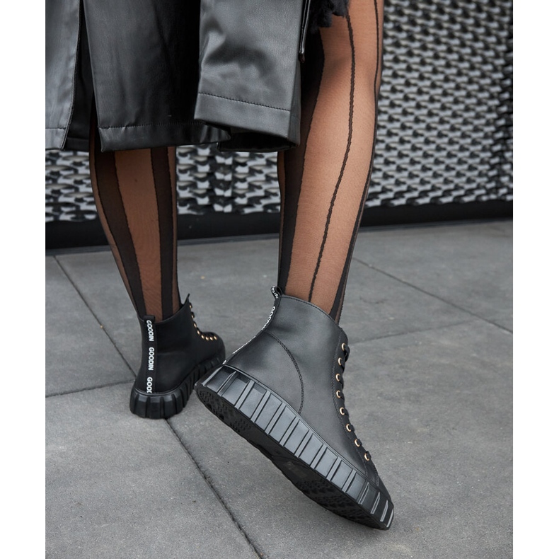 Carassai schwarze lange Ledersneaker 1