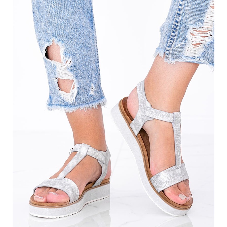 Silberne Sandalen im Kiko Schlangenhautmuster silber- 1