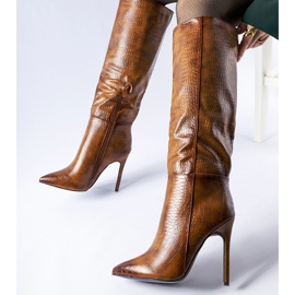 Braune, isolierte Serpent-Stiefel mit hohen Absätzen 1