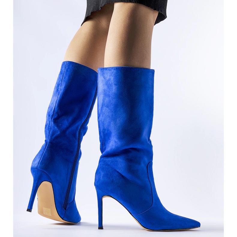 Blaue isolierte Stiefel mit hohem Absatz, Rosaria 1