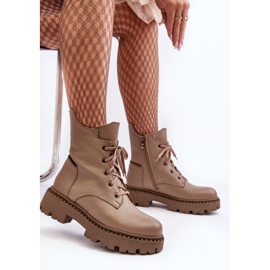Zazoo 949P Trapper-Stiefel aus Leder für Damen, Dunkelbeige 2