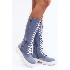 Isolierte Jeansstiefel für Damen mit Schnürung, Blau Cresanta beige 1
