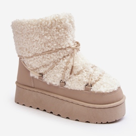 Damen-Schneestiefel zum Schnüren mit dicker Sohle, Beige Loso 1