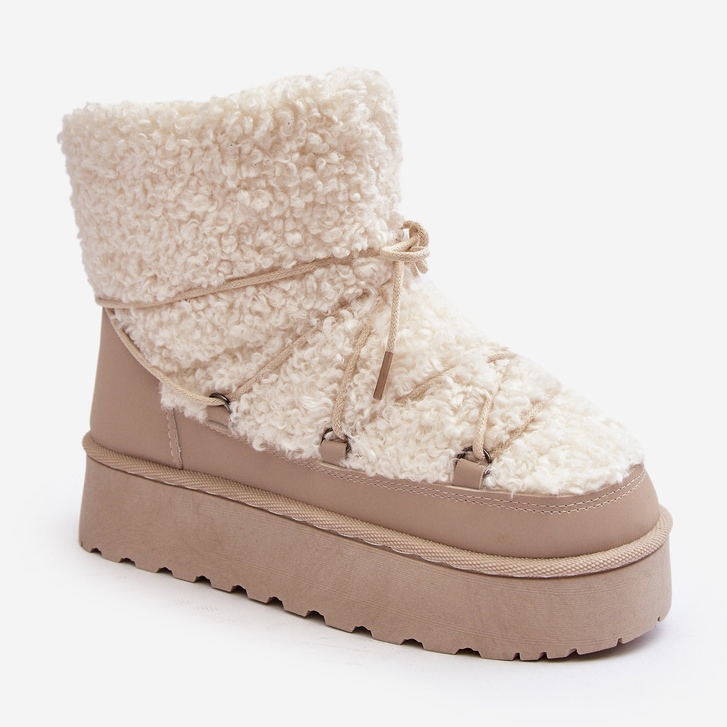 Damen-Schneestiefel zum Schnüren mit dicker Sohle, Beige Loso 1
