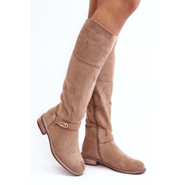 S.Barski Beige isolierte flache Wildlederstiefel 1