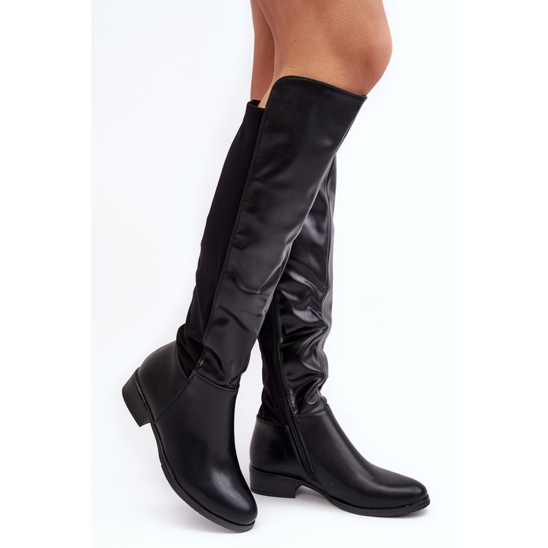 Overknee-Stiefel aus Leder für Damen S.Barski HY27098A Schwarz 1