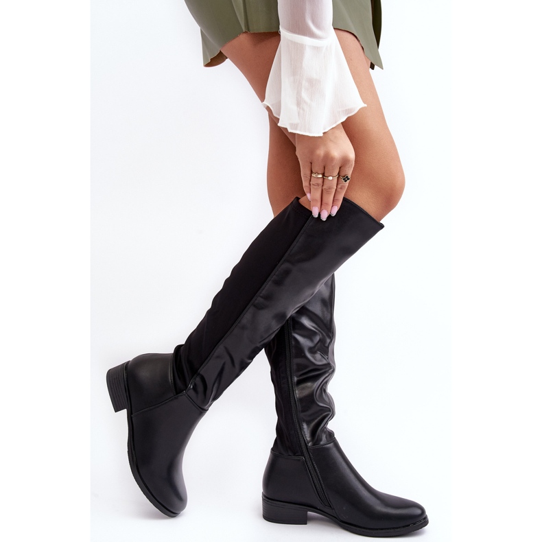 Overknee-Stiefel aus Leder für Damen S.Barski HY27098A Schwarz 2