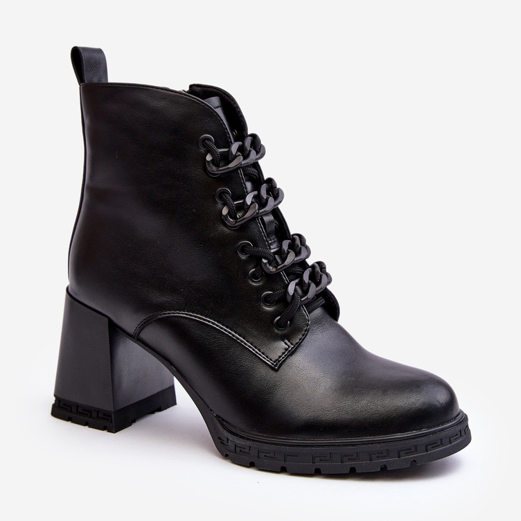 S.Barski Damen-Schnürstiefel mit hohem Absatz D&amp;A CR8120 Schwarz 1