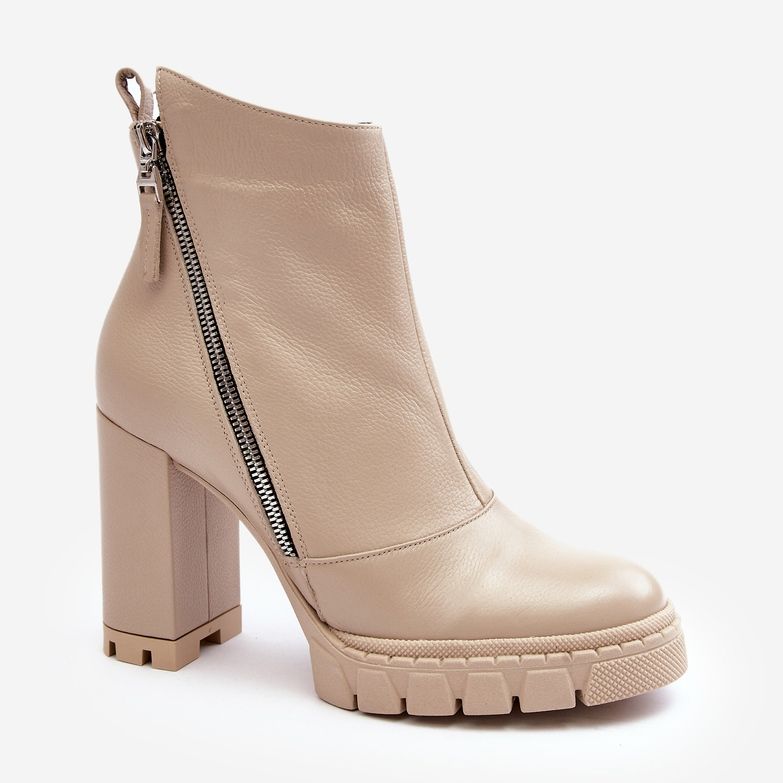 Modische High Heel Stiefeletten aus Leder Laura Messi 2509 Hellbeige 1