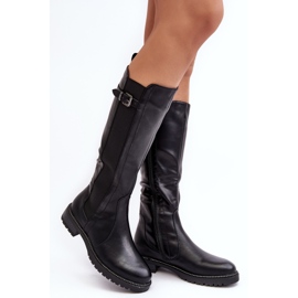 Overknee-Stiefel für Damen mit flachem Absatz, Schwarz Klemmo 1