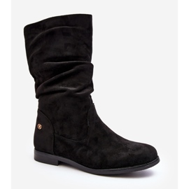 Flache Damenstiefel mit gerafftem Obermaterial, Black Kotine schwarz 1