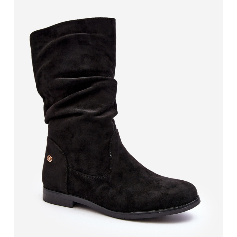 Flache Damenstiefel mit gerafftem Obermaterial, Black Kotine schwarz 1