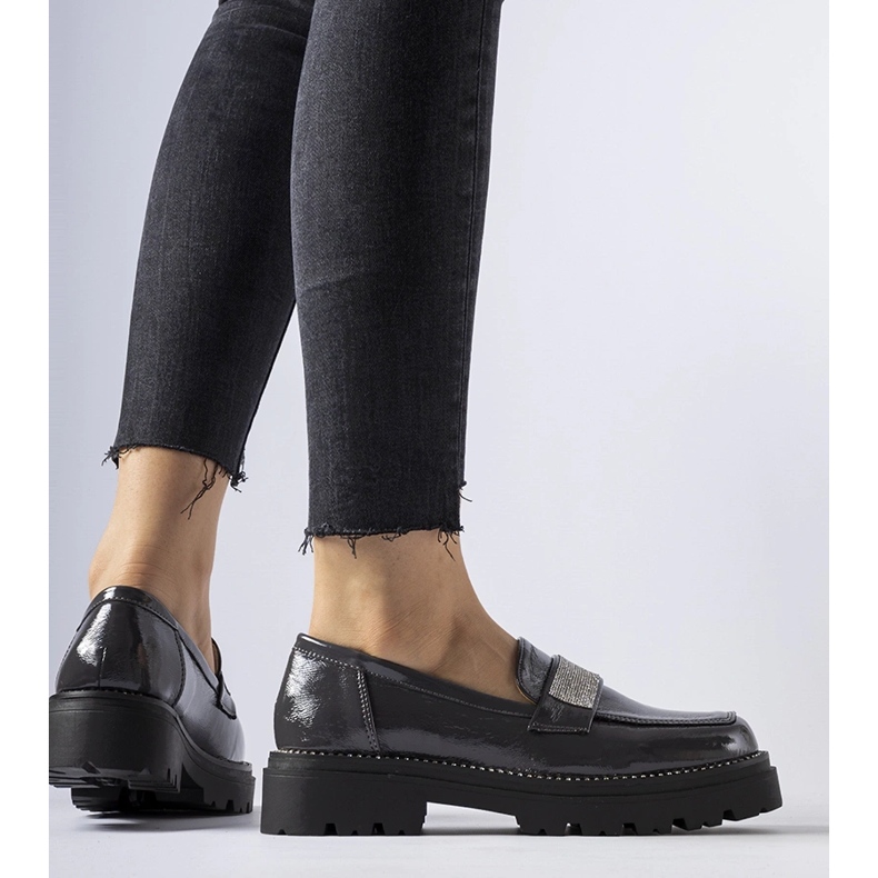 Dunkelgraue Lack-Loafer von Fecteau 1