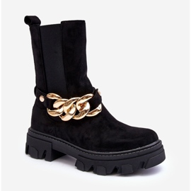 Damen-Stiefeletten aus Wildleder mit Kette in Schwarz von Nemette 1