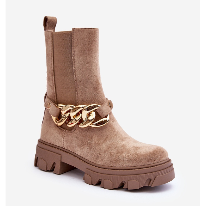 Damen-Stiefeletten aus Wildleder mit Kette, Beige Nemette 1