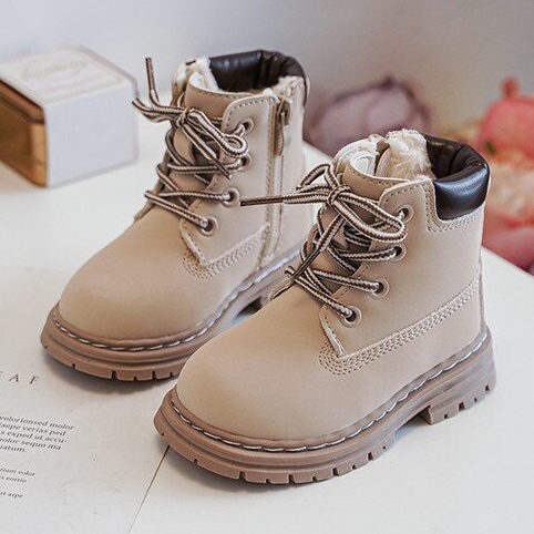 Beige Bansi Trapper-Stiefel für Kinder mit Reißverschluss 1