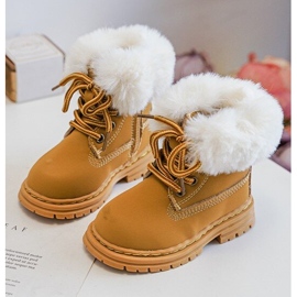 Kinder-Trappers-Reißverschlussstiefel mit Fell in Camel Gerande braun 1