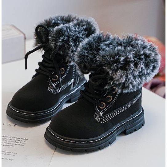 Trapperstiefel für Kinder mit Reißverschluss und Fell, Schwarz Gerande 1