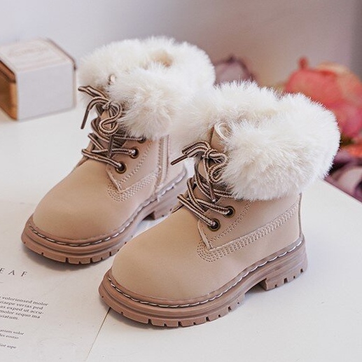 Trapperstiefel für Kinder mit Reißverschluss und Fell, Beige Gerande 1