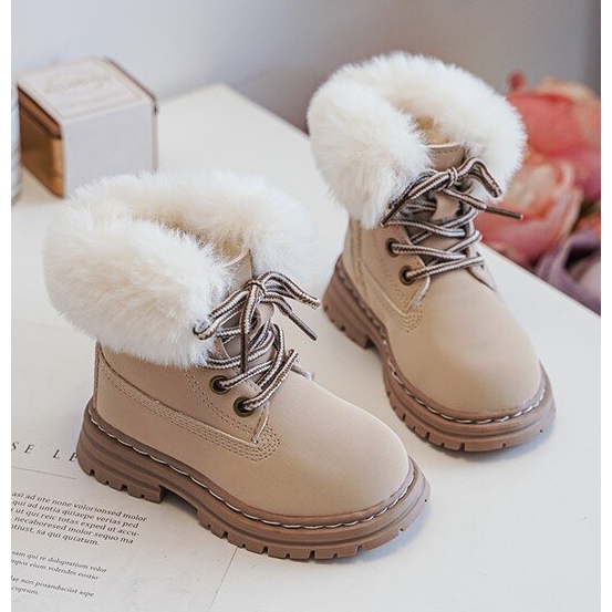 Trapperstiefel für Kinder mit Reißverschluss und Fell, Beige Gerande 2