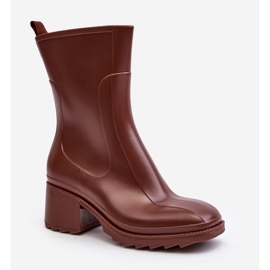 Matte Damen-Gummistiefel mit hohem Absatz, Braun Bertaida 1