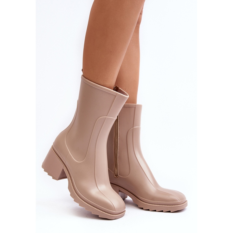 Matte Damen-Gummistiefel mit hohem Absatz, Beige Bertaida 1