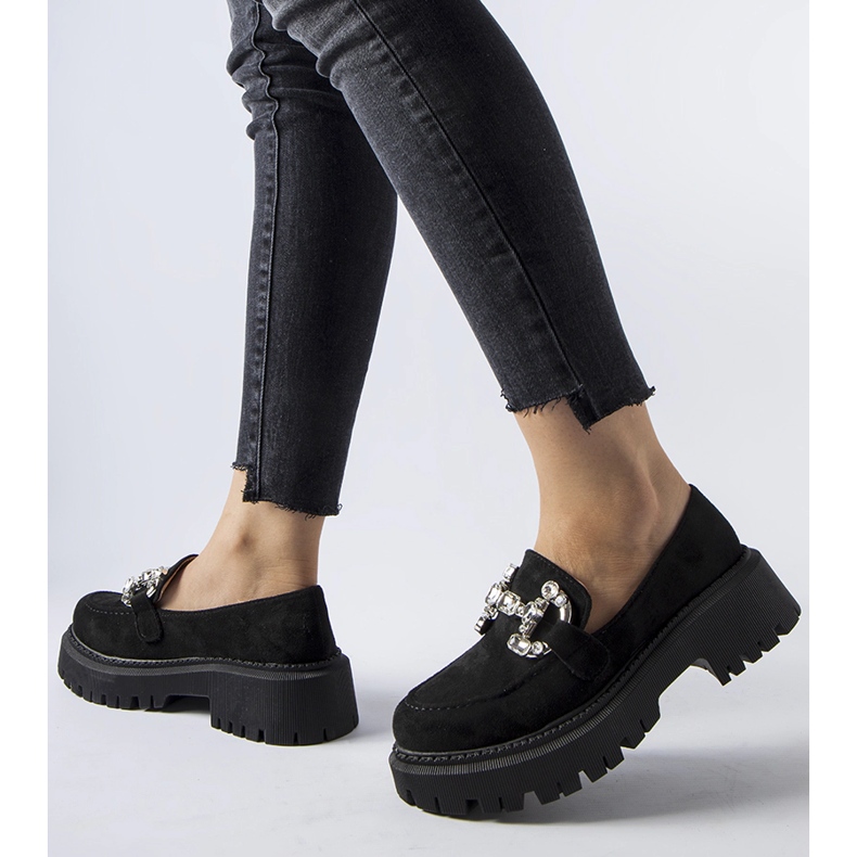 Schwarze Crescenzo-Loafer mit Strasssteinen 1